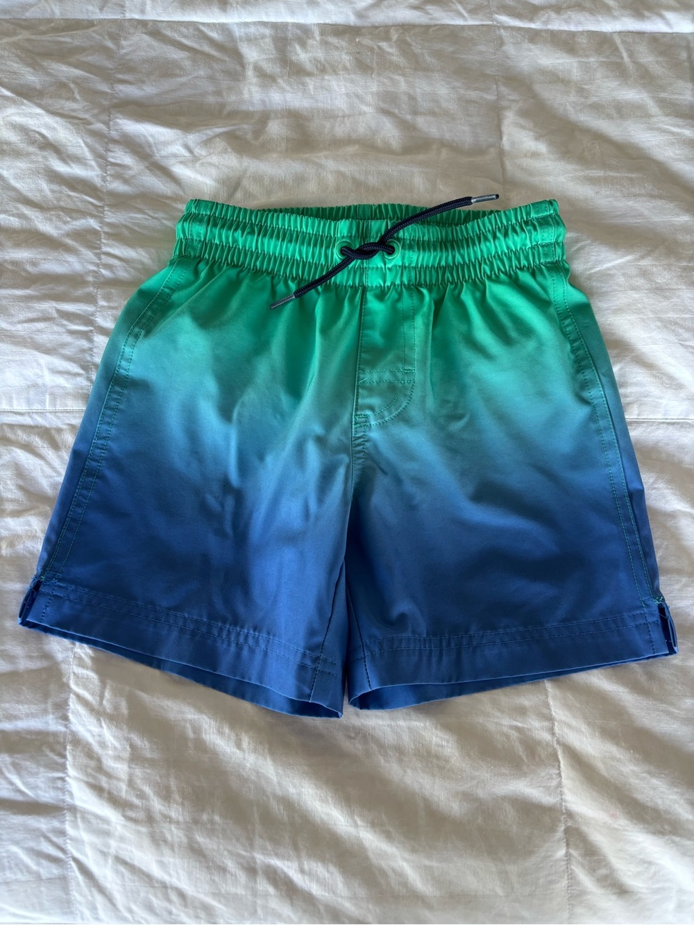 Old Navy Boys Ombré Swim Trunks Green/Blue Elastic Waist Drawstring Pockets 6-7